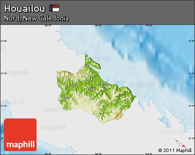 Physical Map of Houaïlou, single color outside