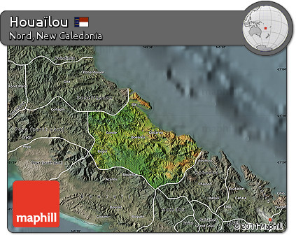 Satellite Map of Houaïlou, semi-desaturated