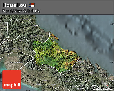 Satellite Map of Houaïlou, semi-desaturated