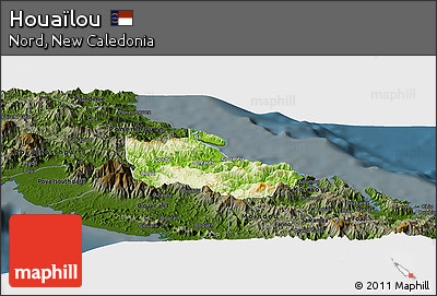 Physical Panoramic Map of Houaïlou, darken