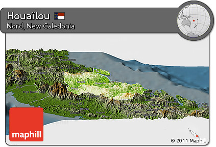 Physical Panoramic Map of Houaïlou, darken