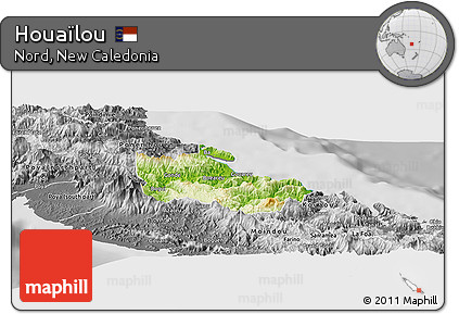 Physical Panoramic Map of Houaïlou, desaturated