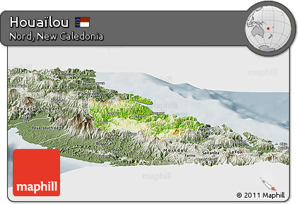 Physical Panoramic Map of Houaïlou, semi-desaturated