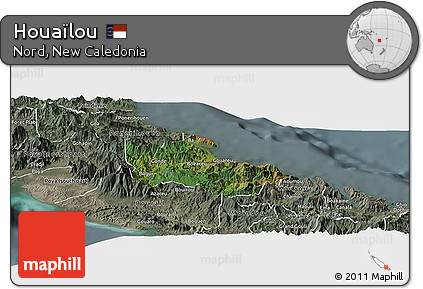 Satellite Panoramic Map of Houaïlou, semi-desaturated