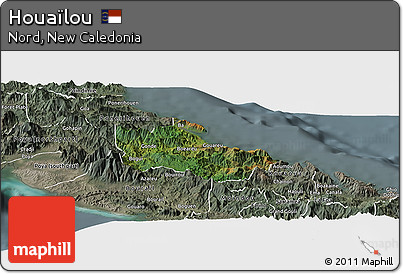 Satellite Panoramic Map of Houaïlou, semi-desaturated