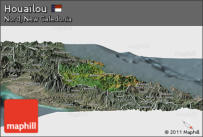 Satellite Panoramic Map of Houaïlou, semi-desaturated