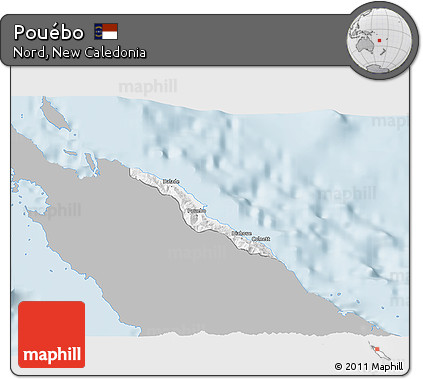Gray 3D Map of Pouébo, single color outside