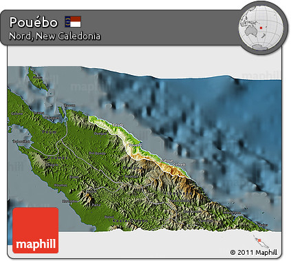 Physical 3D Map of Pouébo, darken