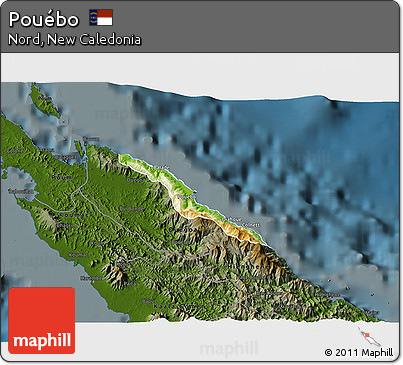 Physical 3D Map of Pouébo, darken