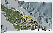 Physical 3D Map of Pouébo, darken, semi-desaturated