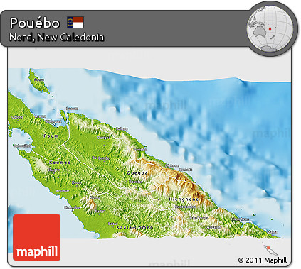 Physical 3D Map of Pouébo