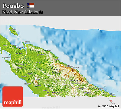 Physical 3D Map of Pouébo