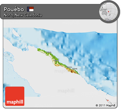 Physical 3D Map of Pouébo, single color outside
