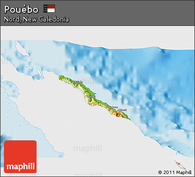 Physical 3D Map of Pouébo, single color outside