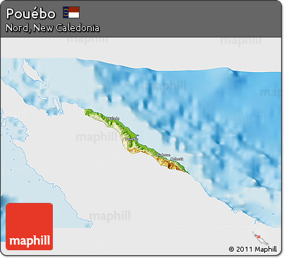 Physical 3D Map of Pouébo, single color outside