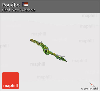 Satellite 3D Map of Pouébo, cropped outside