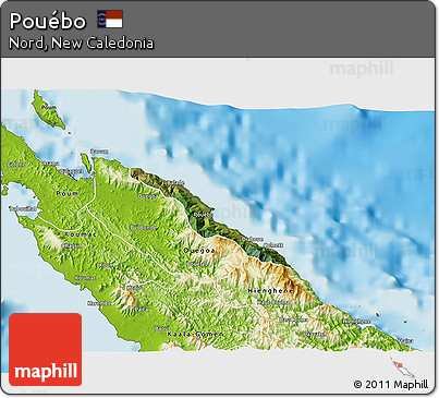 Satellite 3D Map of Pouébo, physical outside