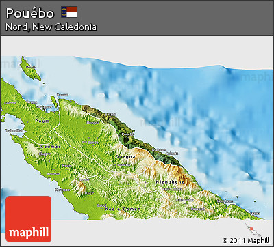 Satellite 3D Map of Pouébo, physical outside