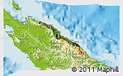 Satellite 3D Map of Pouébo, physical outside