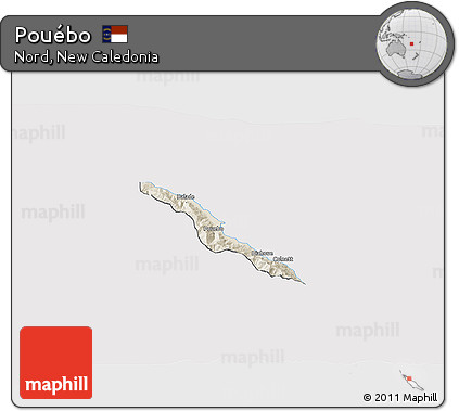 Shaded Relief 3D Map of Pouébo, cropped outside