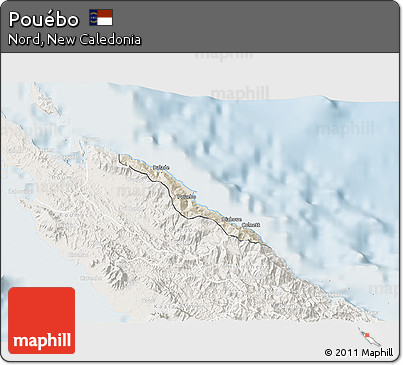 Shaded Relief 3D Map of Pouébo, lighten