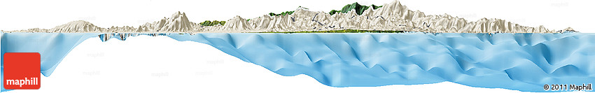 Satellite Horizon Map of Pouébo, shaded relief outside