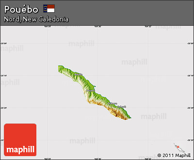 Physical Map of Pouébo, cropped outside