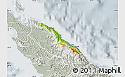 Physical Map of Pouébo, lighten, semi-desaturated