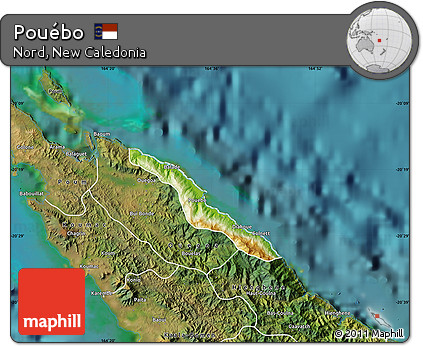 Physical Map of Pouébo, satellite outside