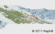 Physical Panoramic Map of Pouébo, semi-desaturated