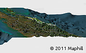 Satellite Panoramic Map of Pouébo, darken