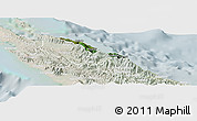 Satellite Panoramic Map of Pouébo, lighten