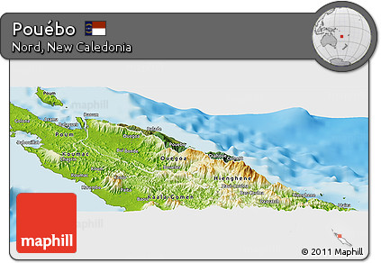 Satellite Panoramic Map of Pouébo, physical outside
