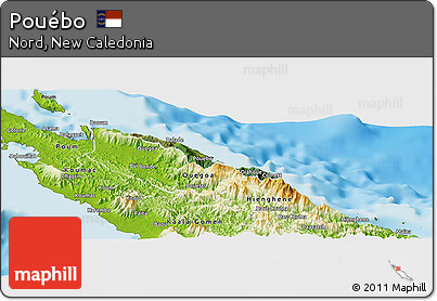 Satellite Panoramic Map of Pouébo, physical outside