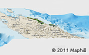 Satellite Panoramic Map of Pouébo, shaded relief outside