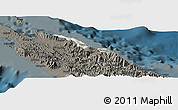 Shaded Relief Panoramic Map of Pouébo, darken
