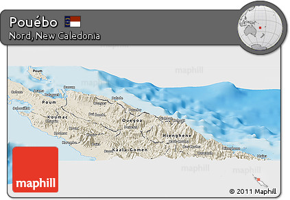 Shaded Relief Panoramic Map of Pouébo