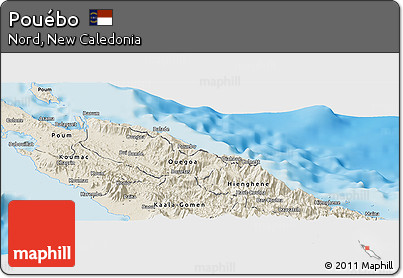 Shaded Relief Panoramic Map of Pouébo
