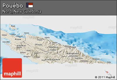Shaded Relief Panoramic Map of Pouébo