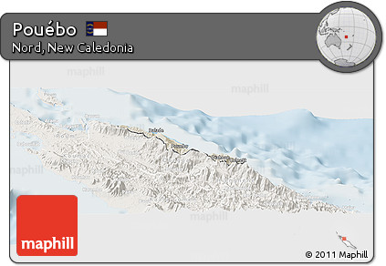 Shaded Relief Panoramic Map of Pouébo, lighten