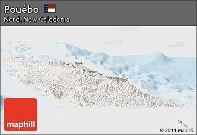 Shaded Relief Panoramic Map of Pouébo, lighten
