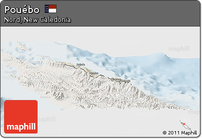 Shaded Relief Panoramic Map of Pouébo, lighten