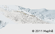Shaded Relief Panoramic Map of Pouébo, lighten, semi-desaturated