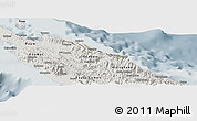 Shaded Relief Panoramic Map of Pouébo, semi-desaturated