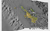 Satellite 3D Map of Poum, desaturated