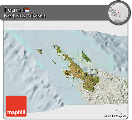Satellite 3D Map of Poum, lighten