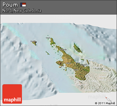 Satellite 3D Map of Poum, lighten