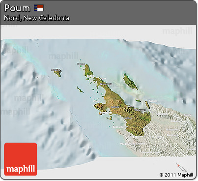 Satellite 3D Map of Poum, lighten