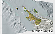 Satellite 3D Map of Poum, lighten, semi-desaturated