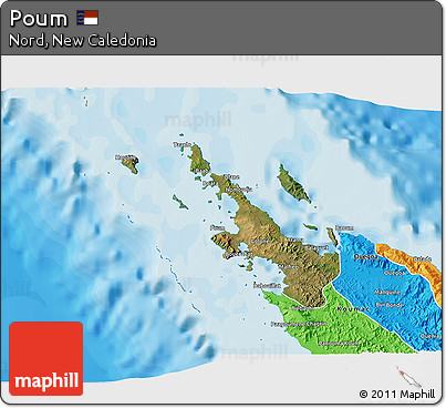 Satellite 3D Map of Poum, political outside